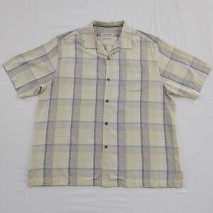 100% Silk Tommy Bahama Men's Plaid Short Sleeve Button Up Hawaiian Shirt Size XL